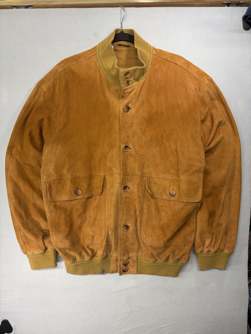 Vintage 90s Tan Suede Button Front Bomber Jacket